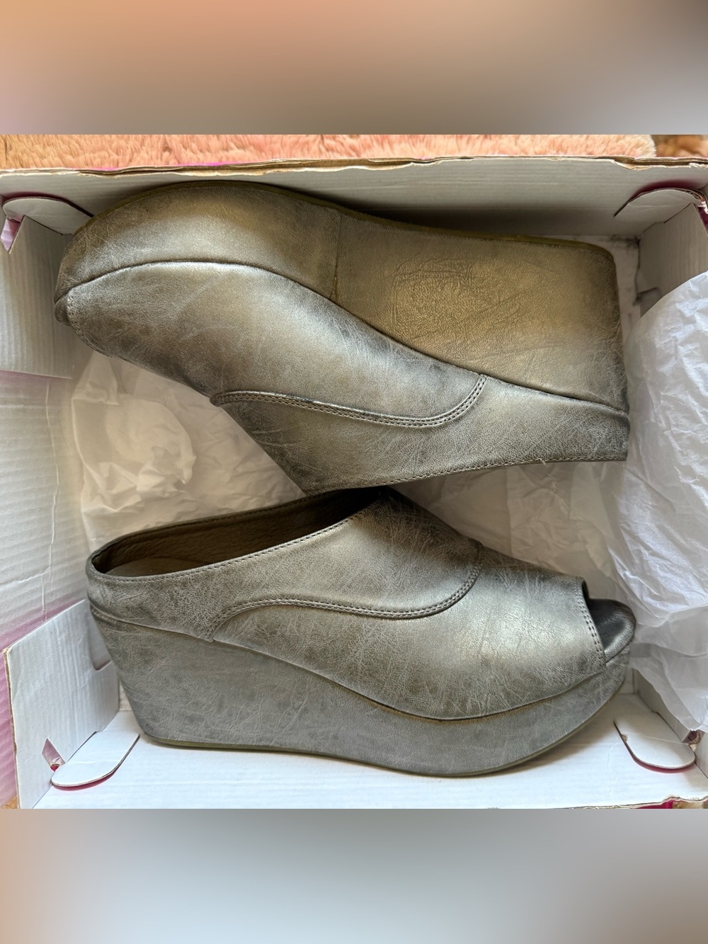 Corkys Indigo Peep-Toe Platform Wedge Mules in Brushed Pewter 8 - Picture 3 of 8